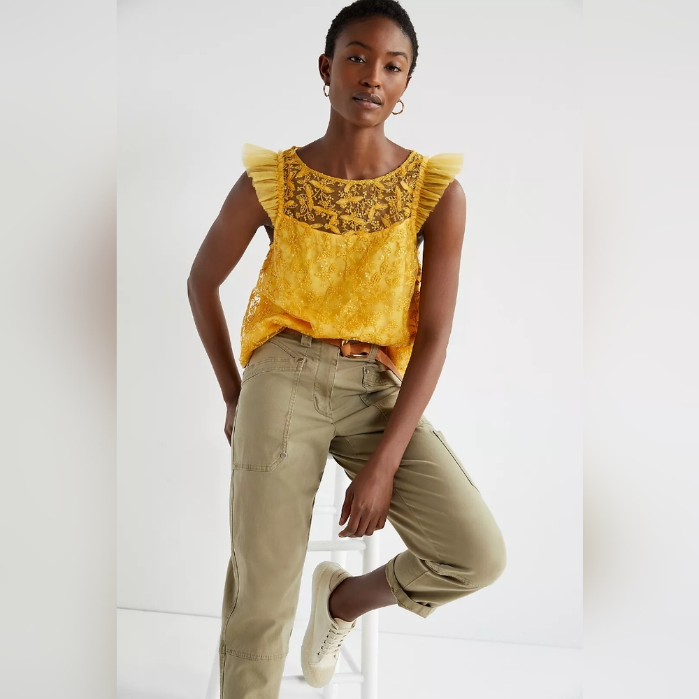 Geisha Designs Anthropologie Tulle Sequined Blouse Top In XS